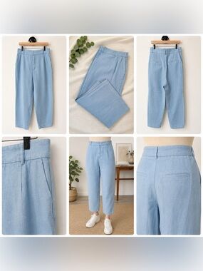 Zara Pastel Blue Tailored Straight Crop Trousers